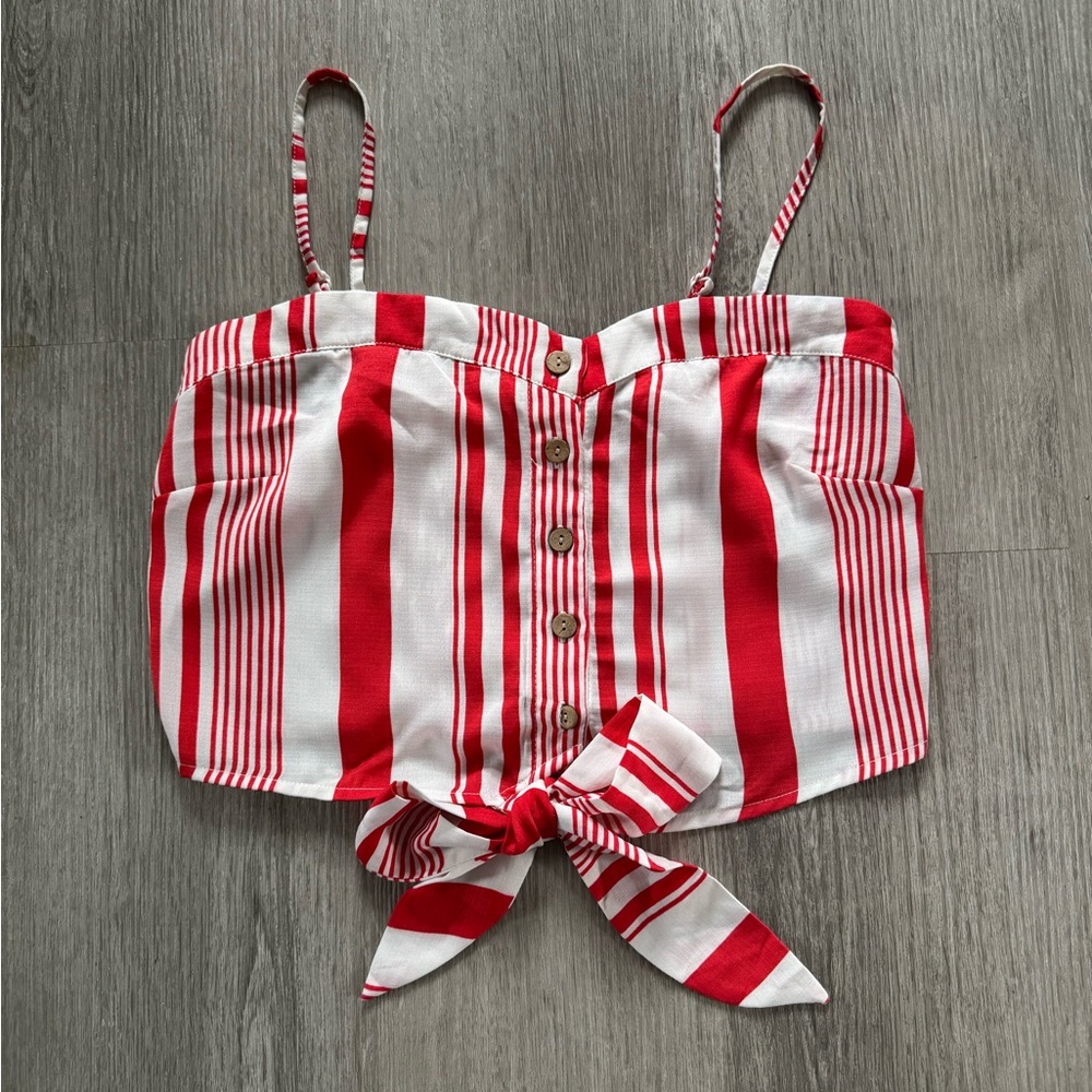 Chocolate / Red and White Striped Crop Top